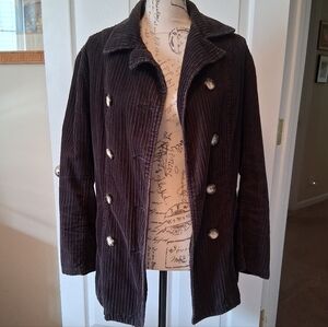 KENJI Corduroy Black Peacoat. Large